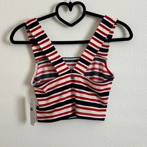 Roxy Red White Navy Wide Strap Striped Crop Top Size XS